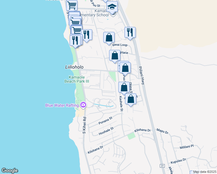 map of restaurants, bars, coffee shops, grocery stores, and more near 160 Keonekai Road in Kihei