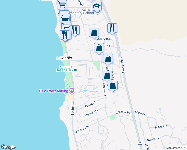 map of restaurants, bars, coffee shops, grocery stores, and more near 160 Keonekai Road in Kihei