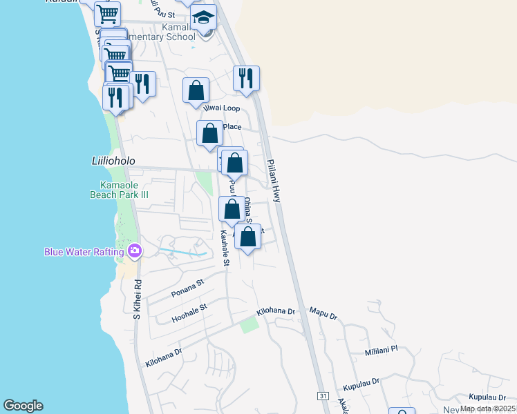 map of restaurants, bars, coffee shops, grocery stores, and more near 278 Aone Street in Kihei