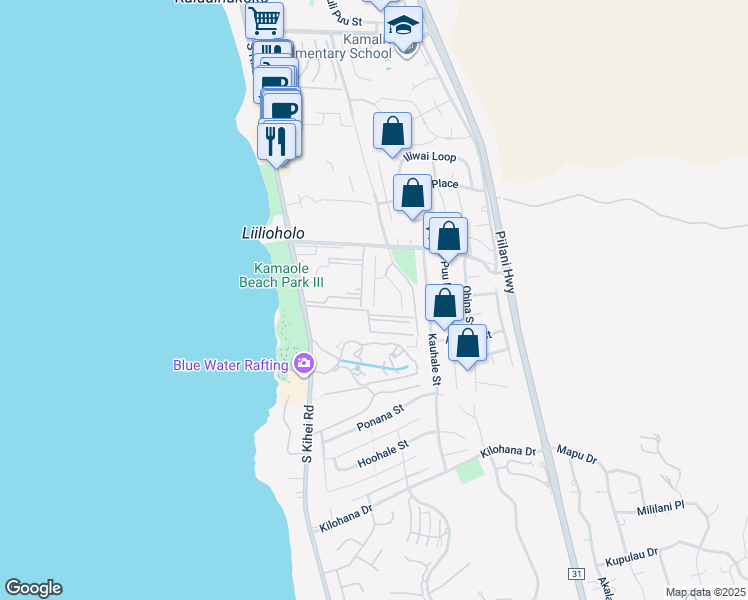 map of restaurants, bars, coffee shops, grocery stores, and more near 160 Keonekai Road in Kihei
