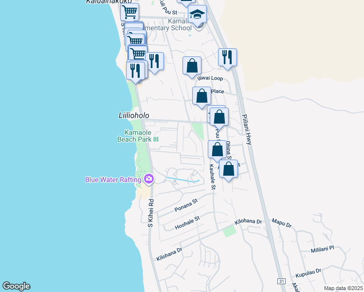 map of restaurants, bars, coffee shops, grocery stores, and more near 160 Keonekai Road in Kihei
