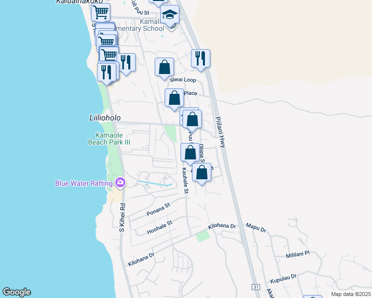map of restaurants, bars, coffee shops, grocery stores, and more near 2745 Kauhale Street in Kihei