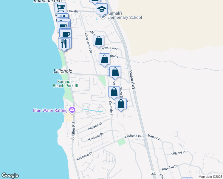 map of restaurants, bars, coffee shops, grocery stores, and more near 2745 Kauhale Street in Kihei