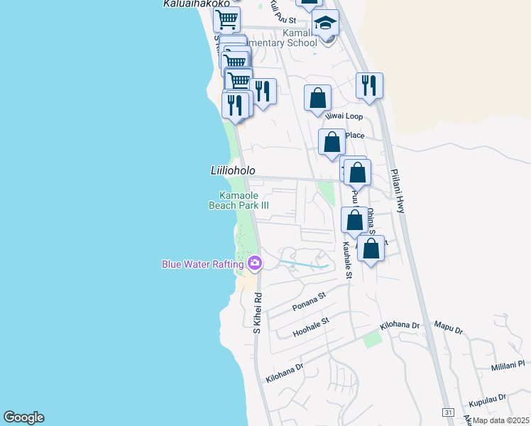 map of restaurants, bars, coffee shops, grocery stores, and more near 2695 South Kihei Road in Kihei