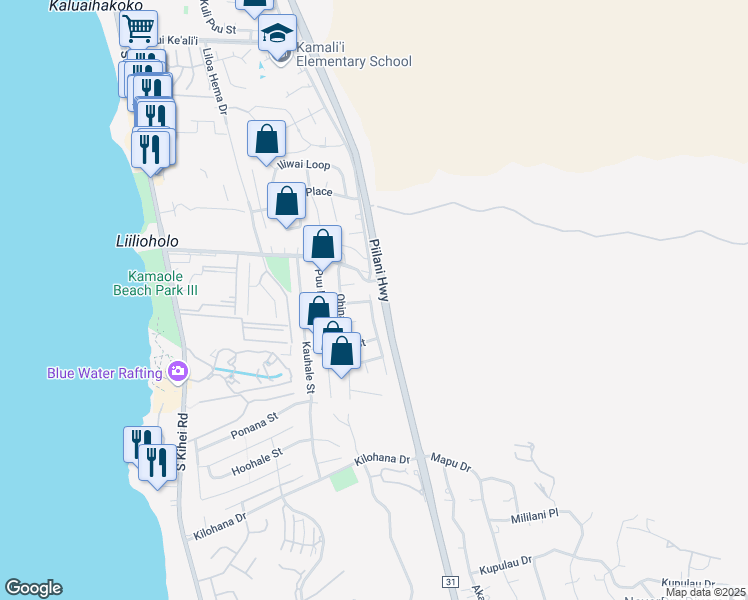 map of restaurants, bars, coffee shops, grocery stores, and more near 2735 Panepoo Street in Kihei