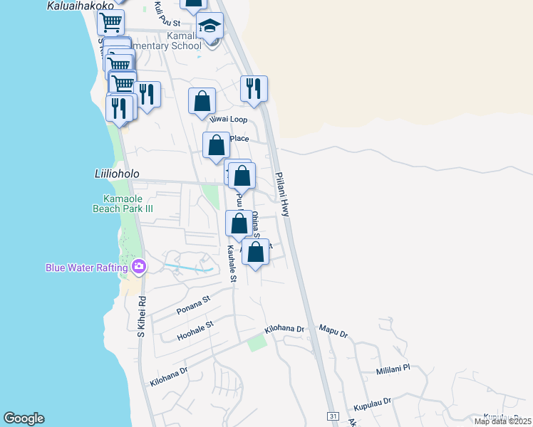 map of restaurants, bars, coffee shops, grocery stores, and more near 279 Aone Street in Kihei