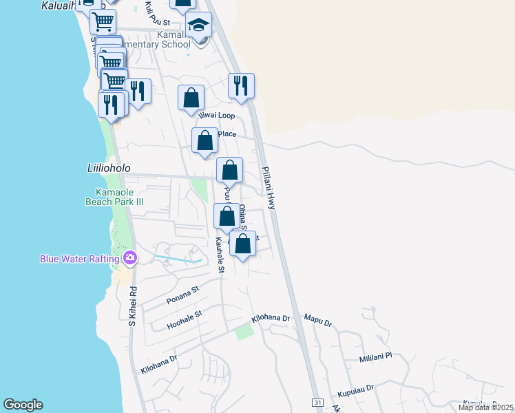 map of restaurants, bars, coffee shops, grocery stores, and more near 2724 Panepoo Street in Kihei