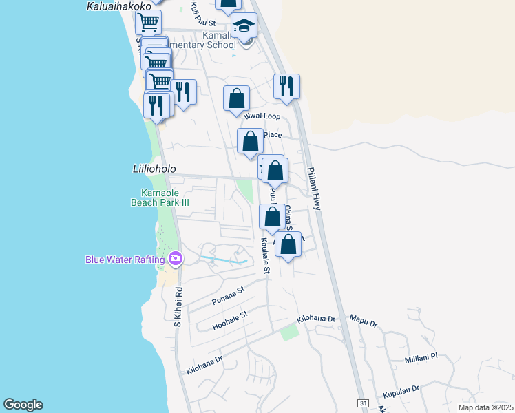 map of restaurants, bars, coffee shops, grocery stores, and more near 2734 Kauhale Street in Kihei