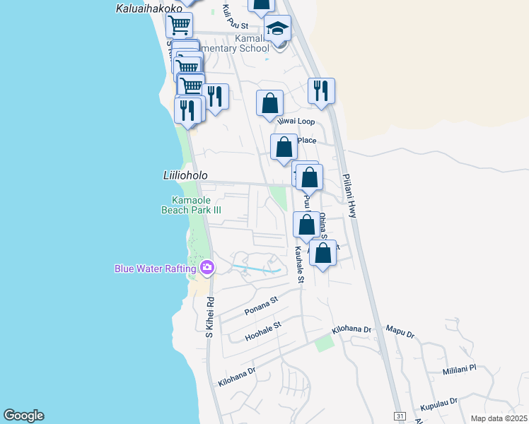 map of restaurants, bars, coffee shops, grocery stores, and more near 160 Keonekai Road in Kihei