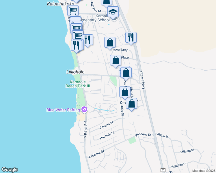 map of restaurants, bars, coffee shops, grocery stores, and more near 160 Keonekai Road in Kihei