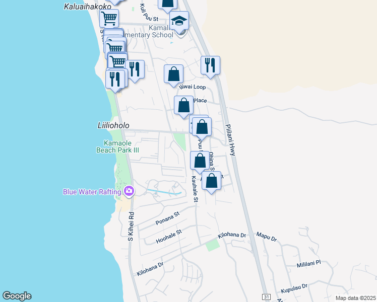 map of restaurants, bars, coffee shops, grocery stores, and more near 2728 Kauhale Street in Kihei