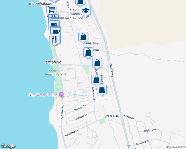 map of restaurants, bars, coffee shops, grocery stores, and more near 2727 Kauhale Street in Kihei