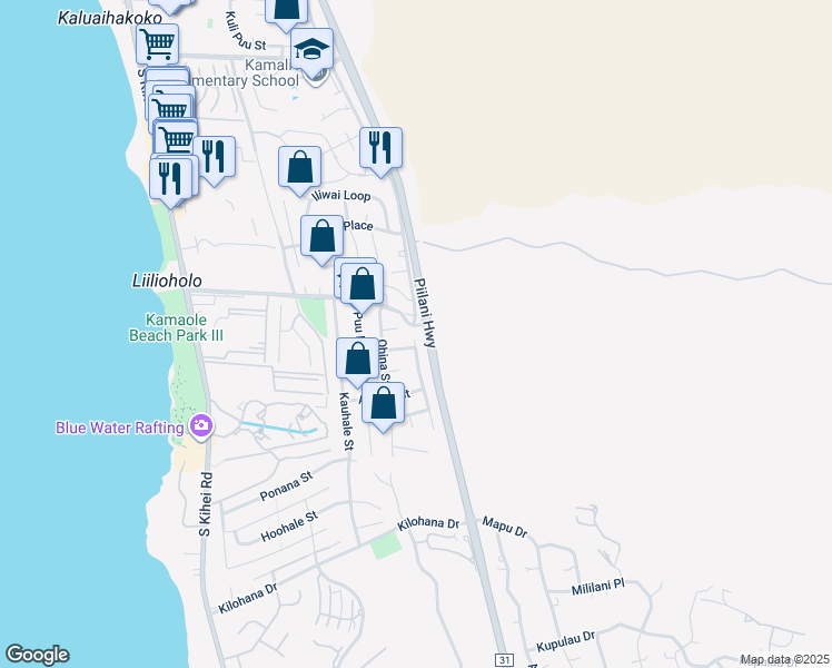 map of restaurants, bars, coffee shops, grocery stores, and more near 2717 Panepoo Street in Kihei