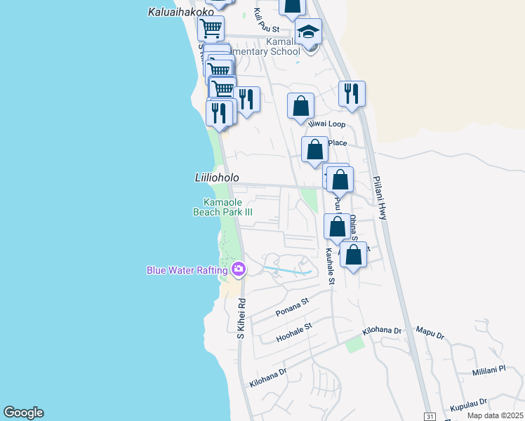 map of restaurants, bars, coffee shops, grocery stores, and more near 2695 South Kihei Road in Kihei