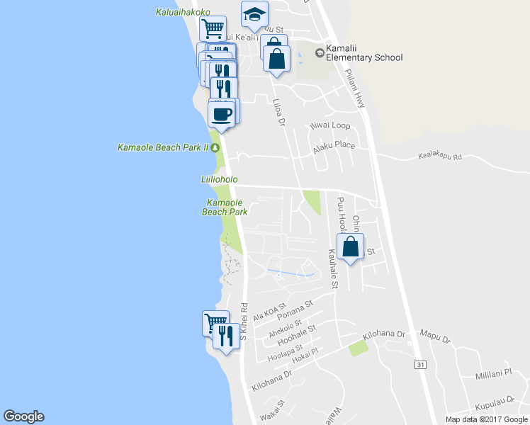 map of restaurants, bars, coffee shops, grocery stores, and more near 2695 South Kihei Road in Kihei