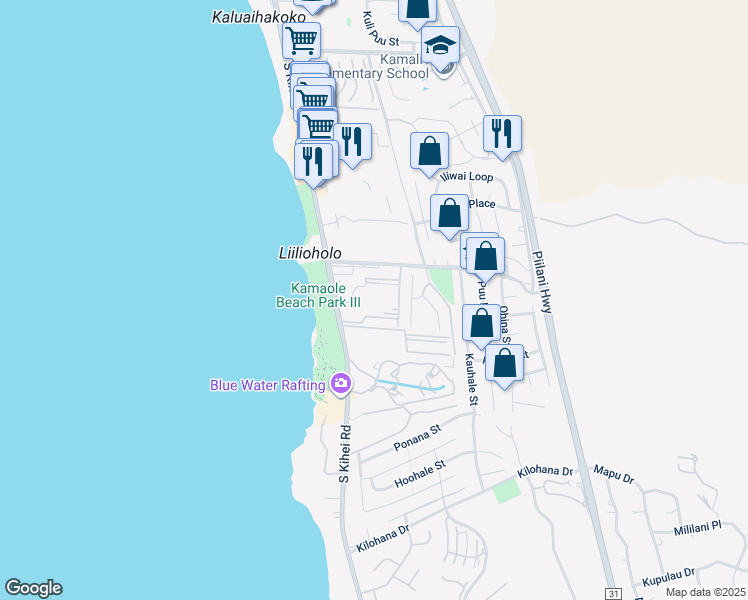 map of restaurants, bars, coffee shops, grocery stores, and more near 2695 South Kihei Road in Kihei