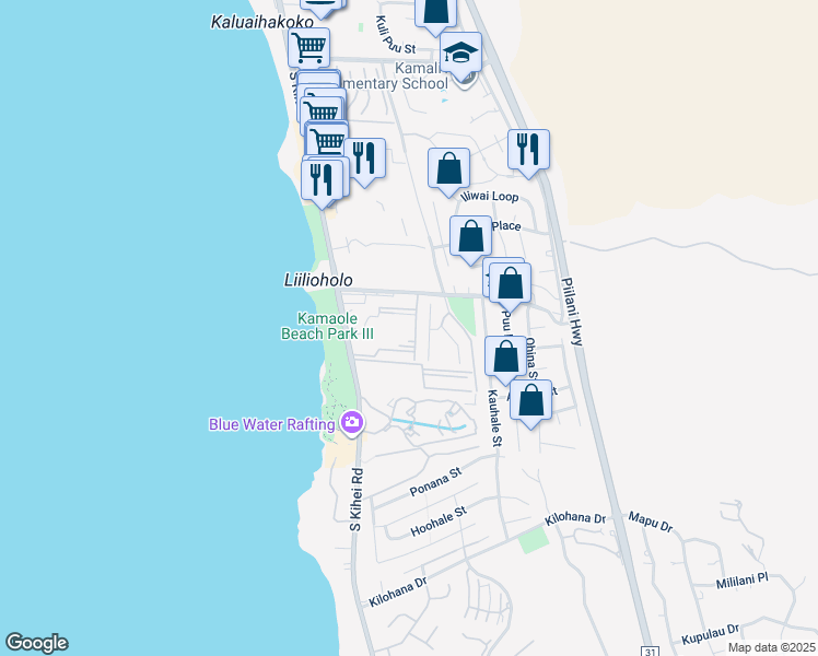 map of restaurants, bars, coffee shops, grocery stores, and more near 2695 South Kihei Road in Kihei