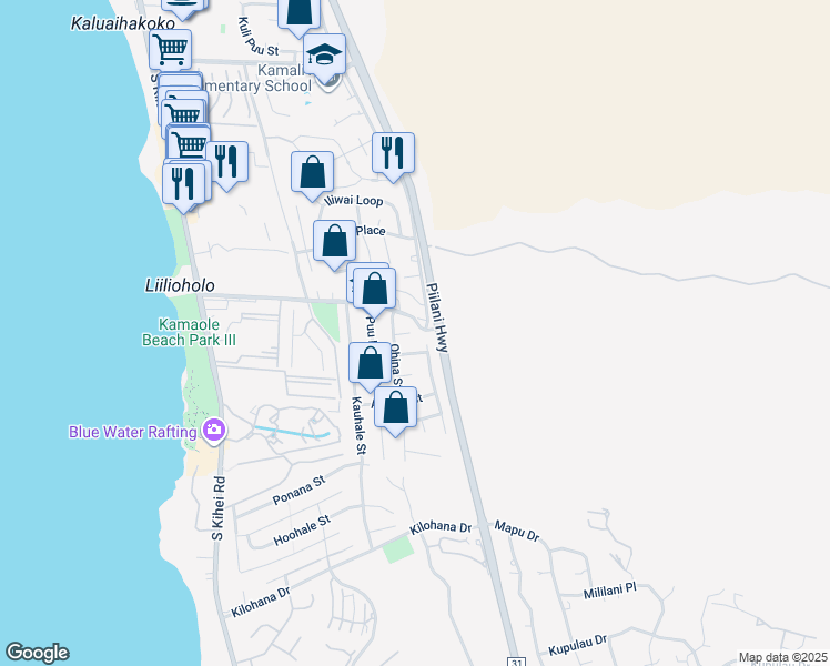 map of restaurants, bars, coffee shops, grocery stores, and more near 280 Palima Place in Kihei