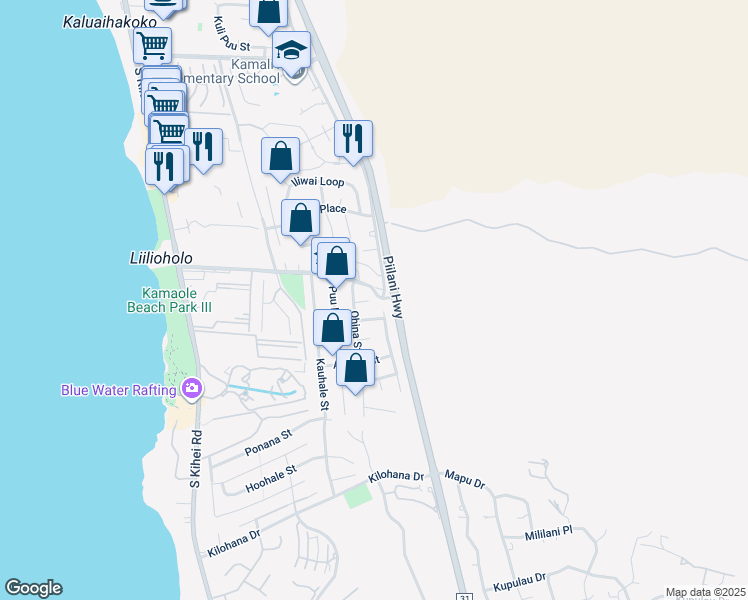 map of restaurants, bars, coffee shops, grocery stores, and more near 280 Palima Place in Kihei