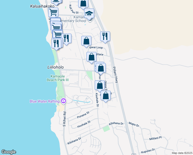 map of restaurants, bars, coffee shops, grocery stores, and more near 2715 Kauhale Street in Kihei