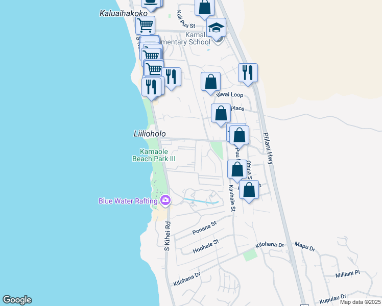 map of restaurants, bars, coffee shops, grocery stores, and more near 2695 South Kihei Road in Kihei