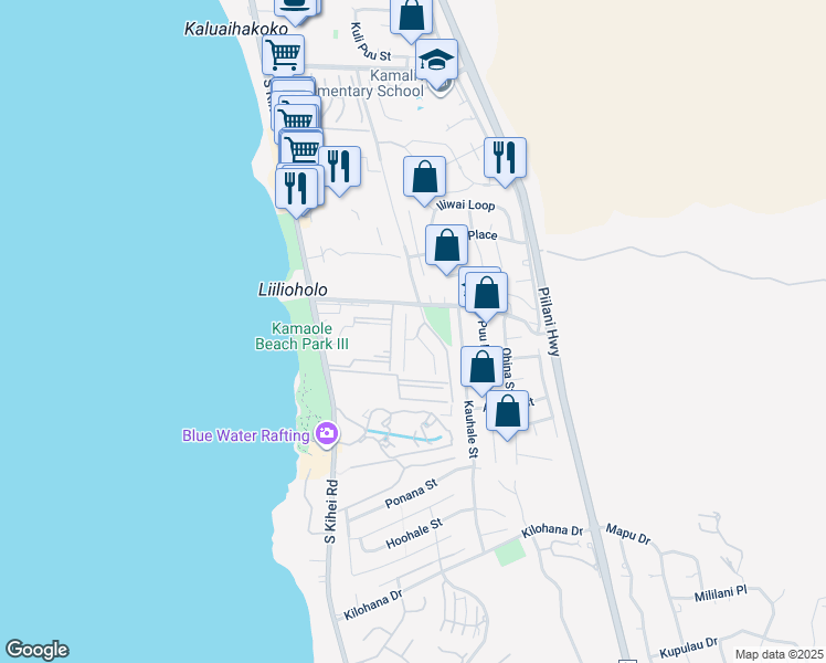 map of restaurants, bars, coffee shops, grocery stores, and more near 160 Keonekai Road in Kihei