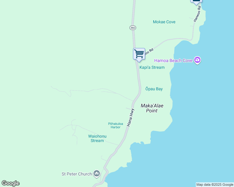 map of restaurants, bars, coffee shops, grocery stores, and more near 0 Kapia Road in Hana