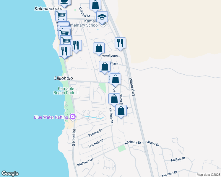 map of restaurants, bars, coffee shops, grocery stores, and more near 2709 Kauhale Street in Kihei
