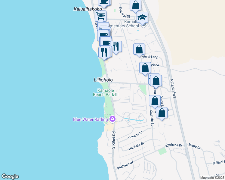 map of restaurants, bars, coffee shops, grocery stores, and more near 2653 South Kihei Road in Kihei