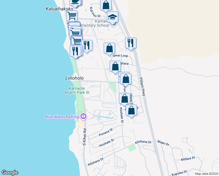 map of restaurants, bars, coffee shops, grocery stores, and more near 160 Keonekai Road in Kihei