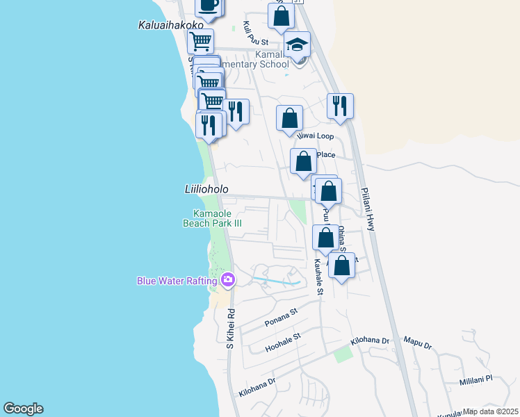 map of restaurants, bars, coffee shops, grocery stores, and more near 2695 South Kihei Road in Kihei
