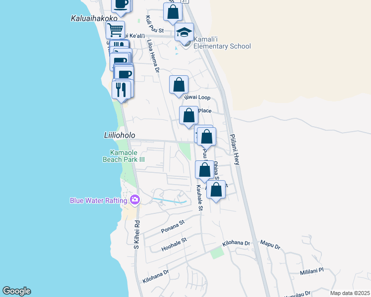 map of restaurants, bars, coffee shops, grocery stores, and more near 170 Keonekai Road in Kihei