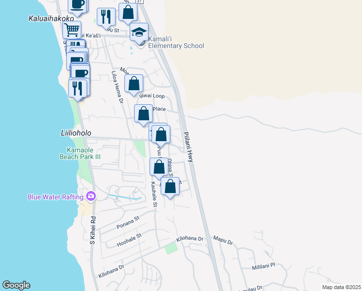 map of restaurants, bars, coffee shops, grocery stores, and more near 299 Keonekai Road in Kihei