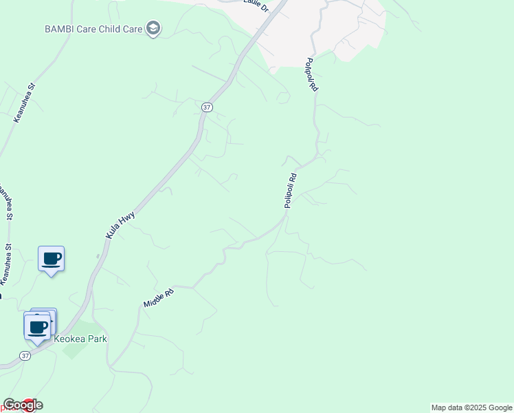 map of restaurants, bars, coffee shops, grocery stores, and more near 945 Middle Road in Kula