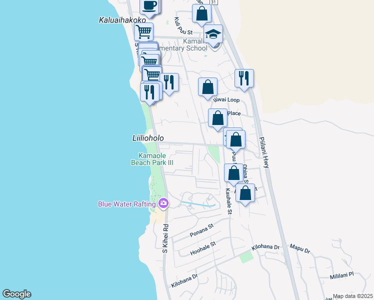 map of restaurants, bars, coffee shops, grocery stores, and more near 2695 South Kihei Road in Kihei