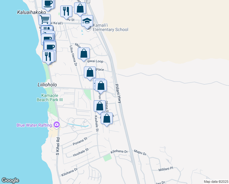 map of restaurants, bars, coffee shops, grocery stores, and more near 299 Keonekai Road in Kihei