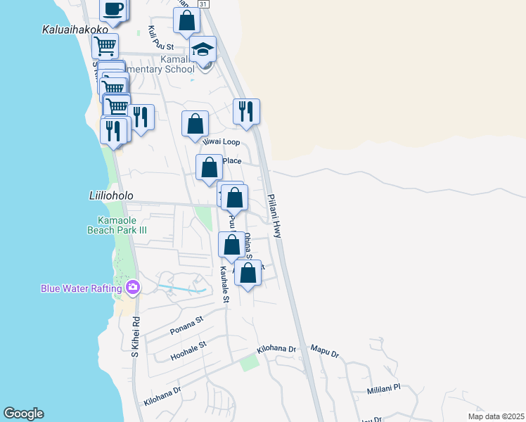 map of restaurants, bars, coffee shops, grocery stores, and more near 289 Keonekai Road in Kihei