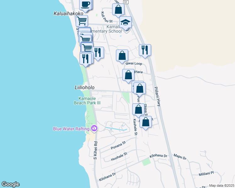 map of restaurants, bars, coffee shops, grocery stores, and more near 160 Keonekai Road in Kihei