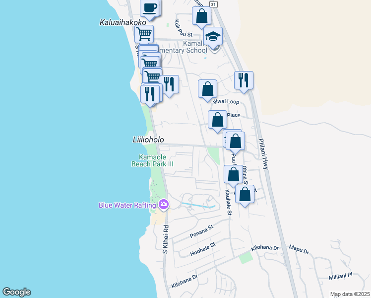 map of restaurants, bars, coffee shops, grocery stores, and more near 2695 South Kihei Road in Kihei