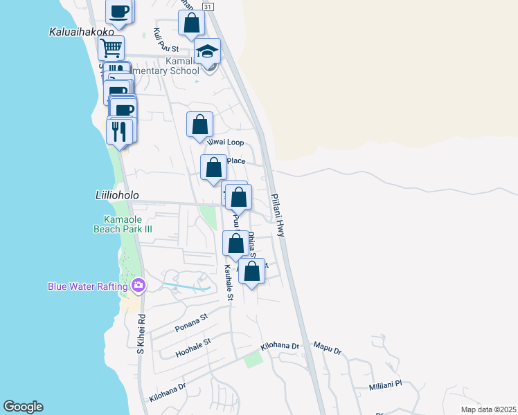 map of restaurants, bars, coffee shops, grocery stores, and more near 277 Keonekai Road in Kihei