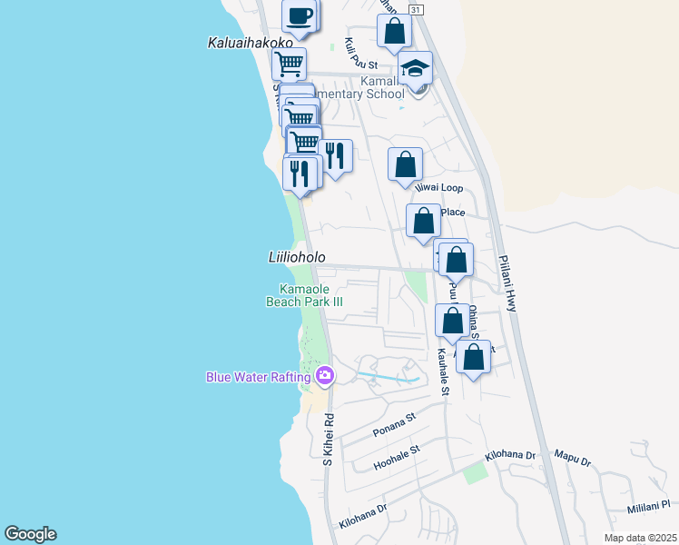map of restaurants, bars, coffee shops, grocery stores, and more near 2619 South Kihei Road in Kihei