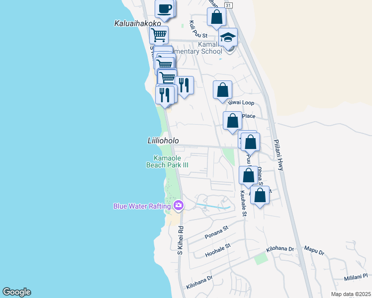 map of restaurants, bars, coffee shops, grocery stores, and more near 2619 South Kihei Road in Kihei