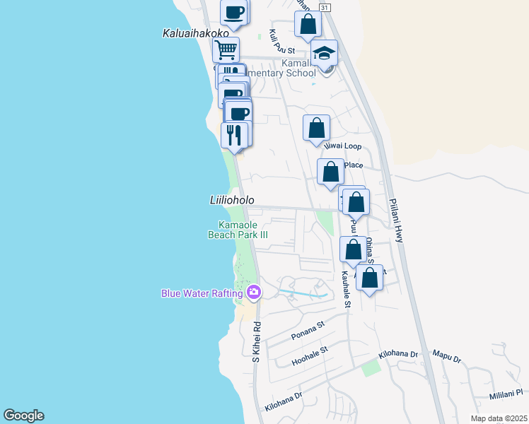 map of restaurants, bars, coffee shops, grocery stores, and more near 2619 South Kihei Road in Kihei