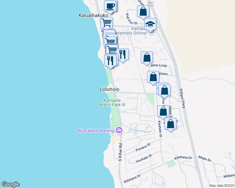 map of restaurants, bars, coffee shops, grocery stores, and more near 2619 South Kihei Road in Kihei