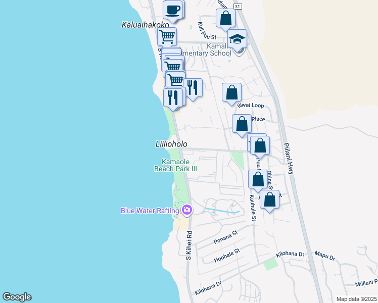 map of restaurants, bars, coffee shops, grocery stores, and more near 2619 South Kihei Road in Kihei