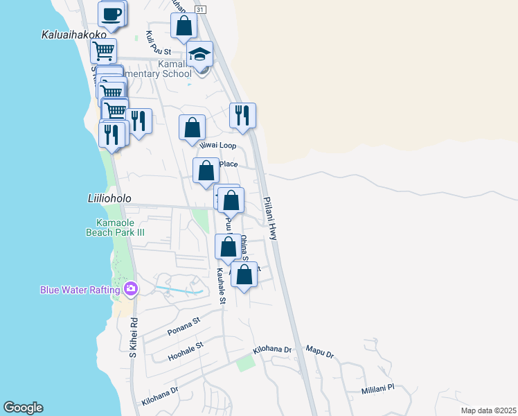 map of restaurants, bars, coffee shops, grocery stores, and more near 2670 Kanakanui Road in Kihei