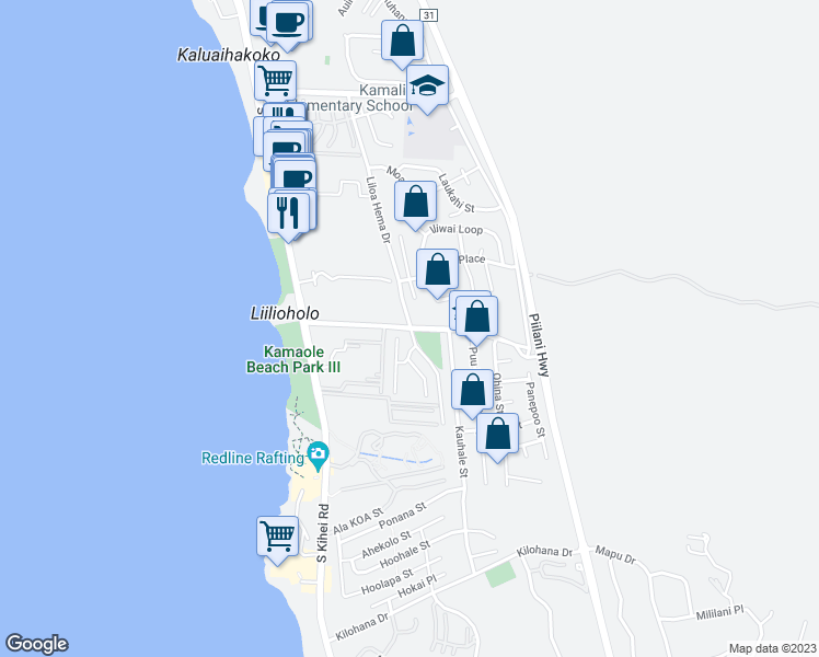 map of restaurants, bars, coffee shops, grocery stores, and more near 158 Keonekai Road in Kihei