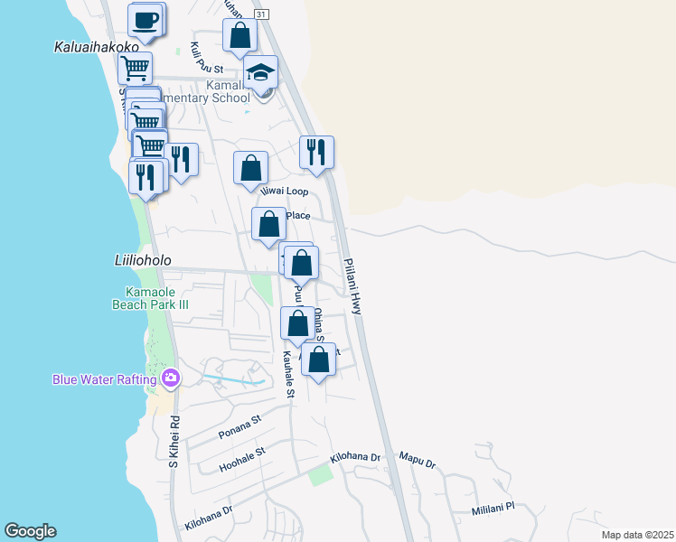 map of restaurants, bars, coffee shops, grocery stores, and more near 2670 Kanakanui Road in Kihei