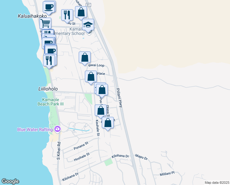 map of restaurants, bars, coffee shops, grocery stores, and more near 2670 Kanakanui Road in Kihei