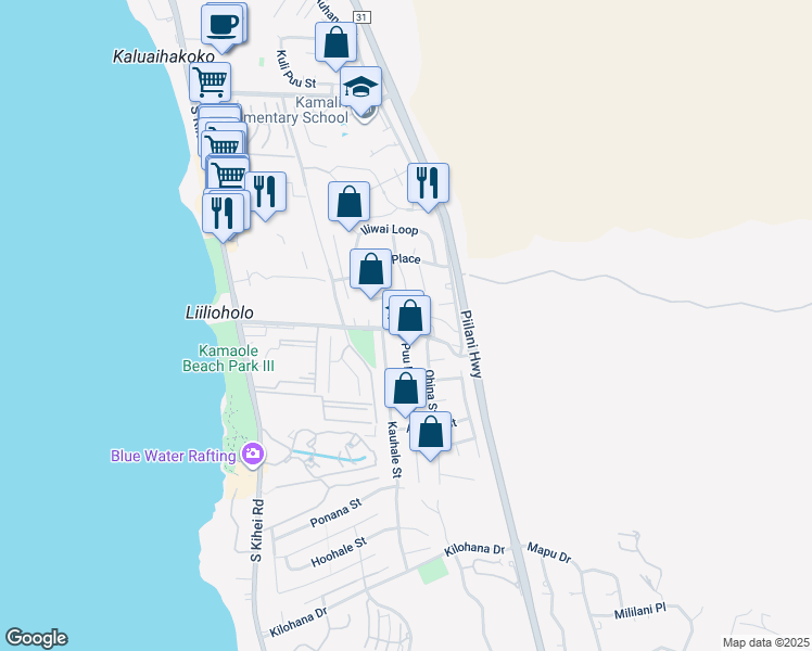 map of restaurants, bars, coffee shops, grocery stores, and more near 231 Keonekai Road in Kihei